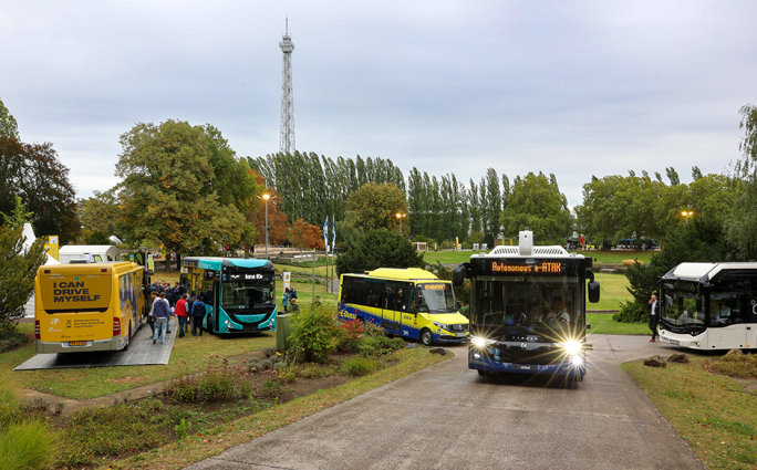 Buses parking in Sommergarten at Messe Berlin